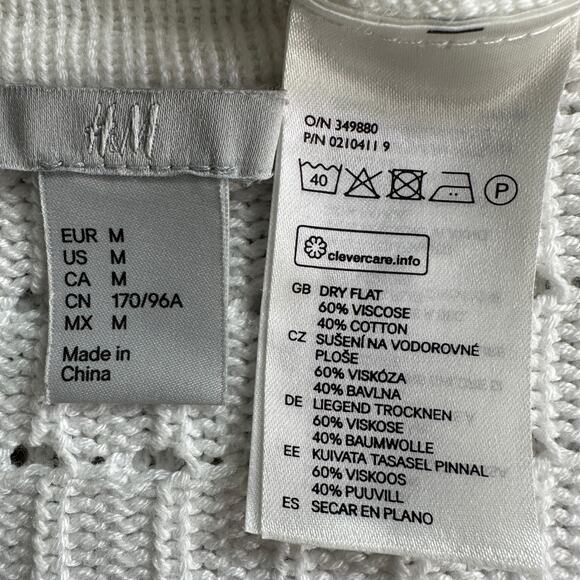 Cardigan Sweater White Medium Cotton Blend Open Crochet Kimono Boho Cottagecore - Picture 8 of 9